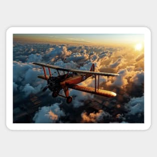 A Biplane Flying Above the Clouds - Landscape Sticker